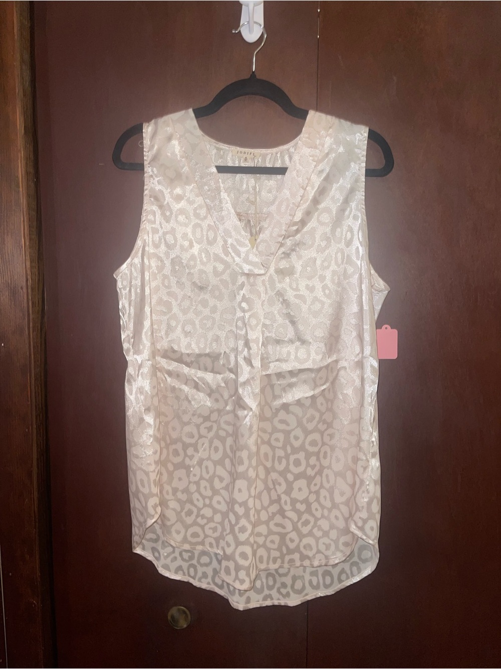 JODIFL Cream Satin Leopard-Print Sleeveless V-Neck Top